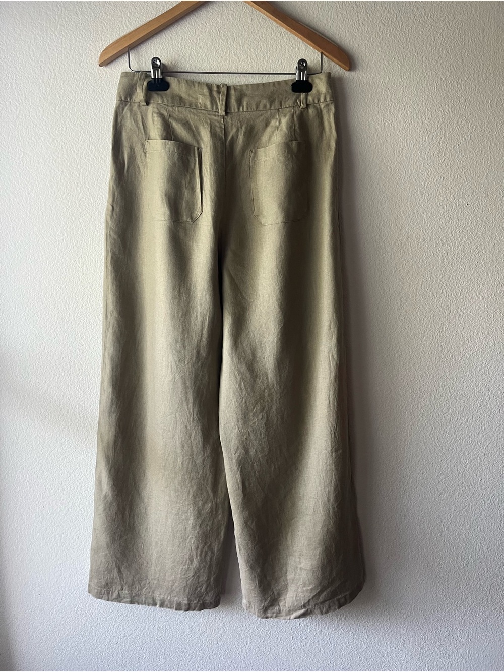 Zara Relaxed Linen Wide Leg Crop Trouser Pleat Front Pant Khaki Tan Size M - Picture 5 of 10